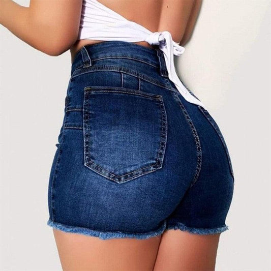 Cheky - Stretch Slim Fit Ripped Tassel Denim Shorts For Women