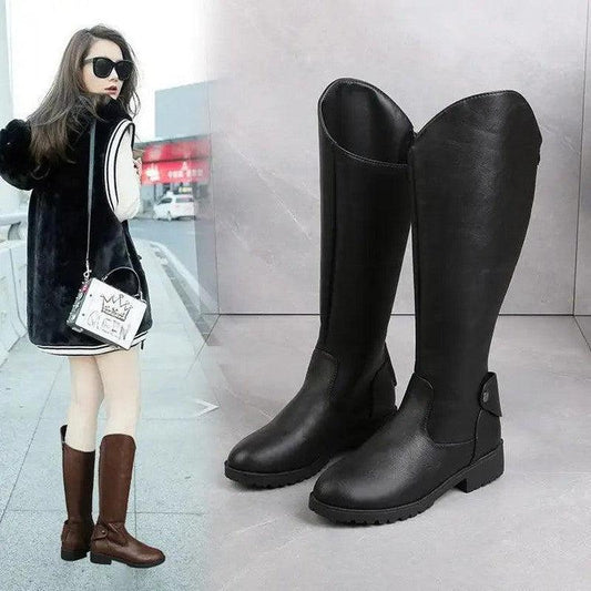 Cheky - But Knee High Thick Heel Fashion Simple Side Zipper Knight Boots Women