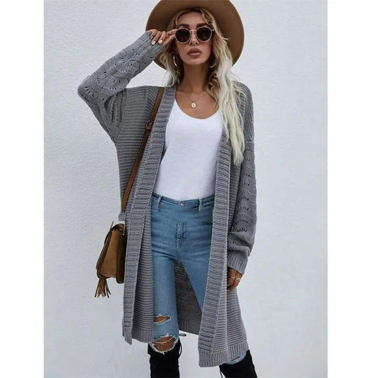 Cheky - Long Cardigan Solid Color Women's Knitted Sweater